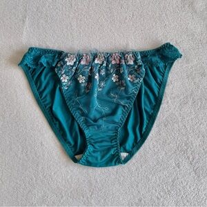 US-XL/JP-5L Japanese VTG Floral Embroidery Ruffle String Bikini Panties Peacock